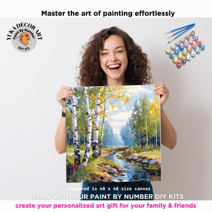 Landscape PAINT by NUMBER Kit for Adult Forest River Landscape Easy Beginner Acrylic Painting DIY Kits Art Custom Canvas Gift For Mom Dad