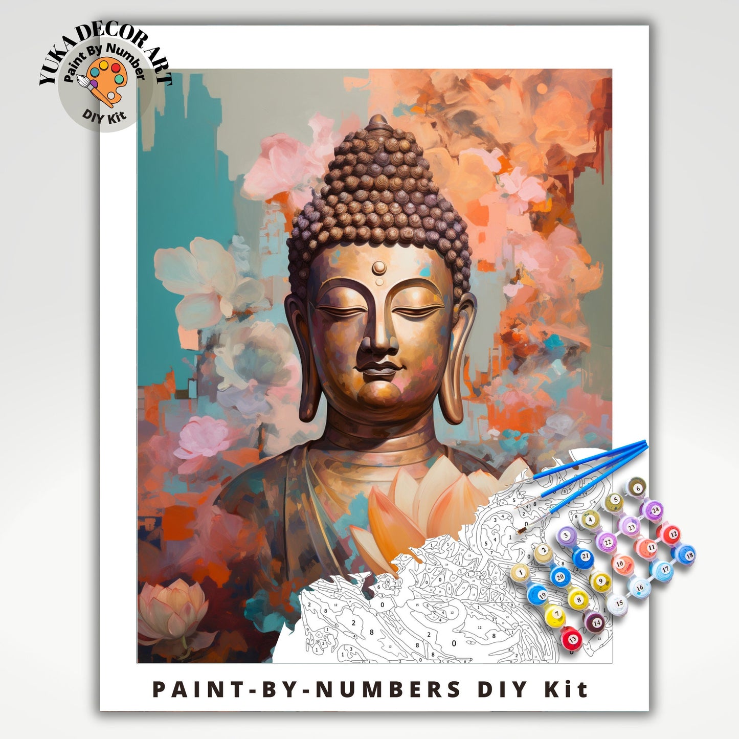 PAINT by NUMBERS Kit For Adults  Buddha Gold Statue Pink Lotus Flower DIY Acrylic Painting Kit Zen Meditation Chakra Yoga Studio Decor Gift