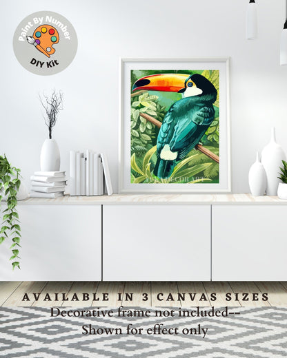 Green Toucan Paint by Numbers Kit for Adults , Parrot Bird Tropical Garden ,  Easy DIY Acrylic Painting Set - Wall Art Decor