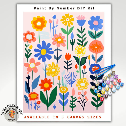 Wildflowers PAINT by NUMBER Kit for Adults , Modern Floral DIY Painting Chic Colorful Easy Beginners Paint Hobby Kit Wall Decor Art Mom Gift