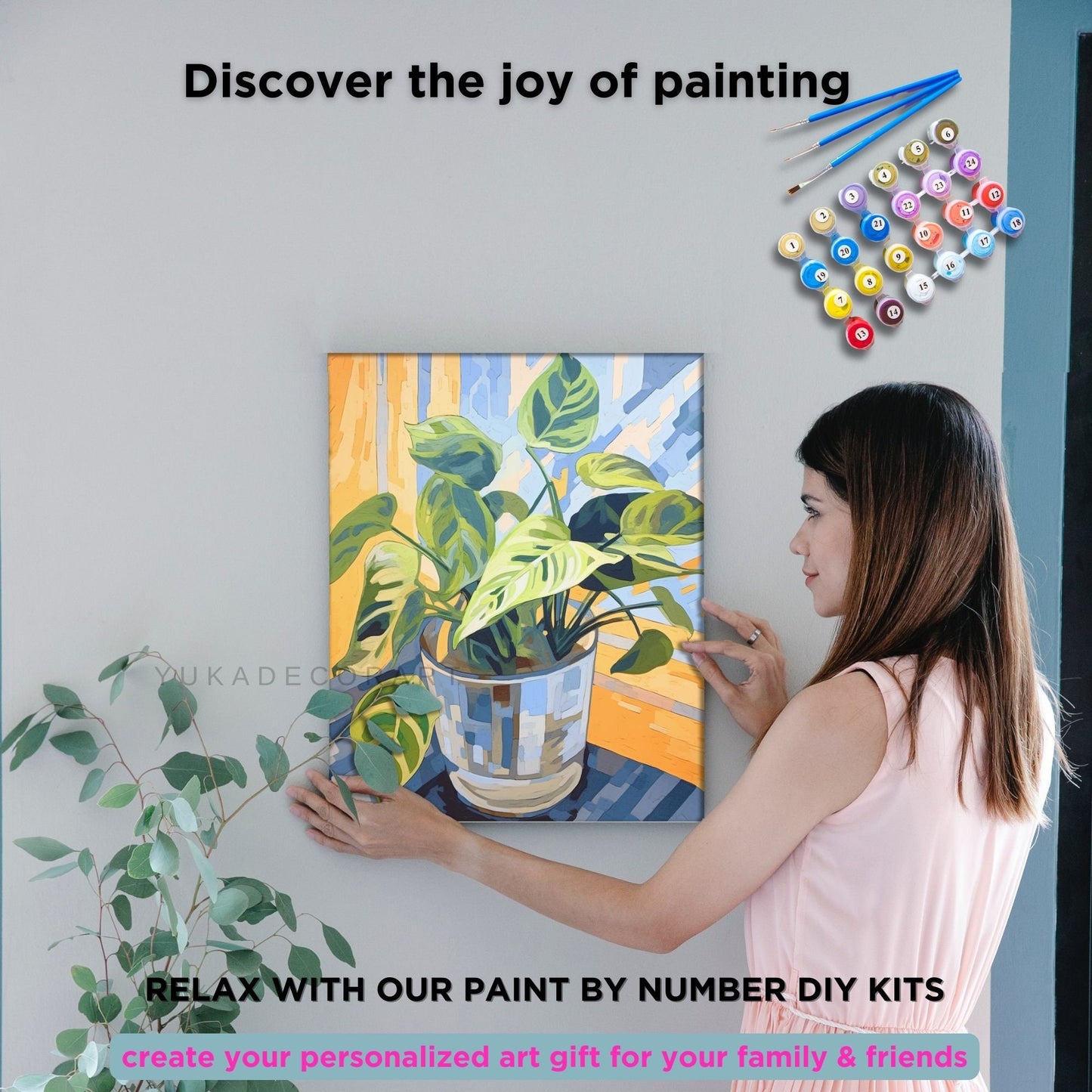 Indoor Plant PAINT by NUMBERS Kit for Adults Minimalistic Chic DIY Painting Easy Beginners Hobby Painting Kit Wall Art Gift Mum Plant Lover