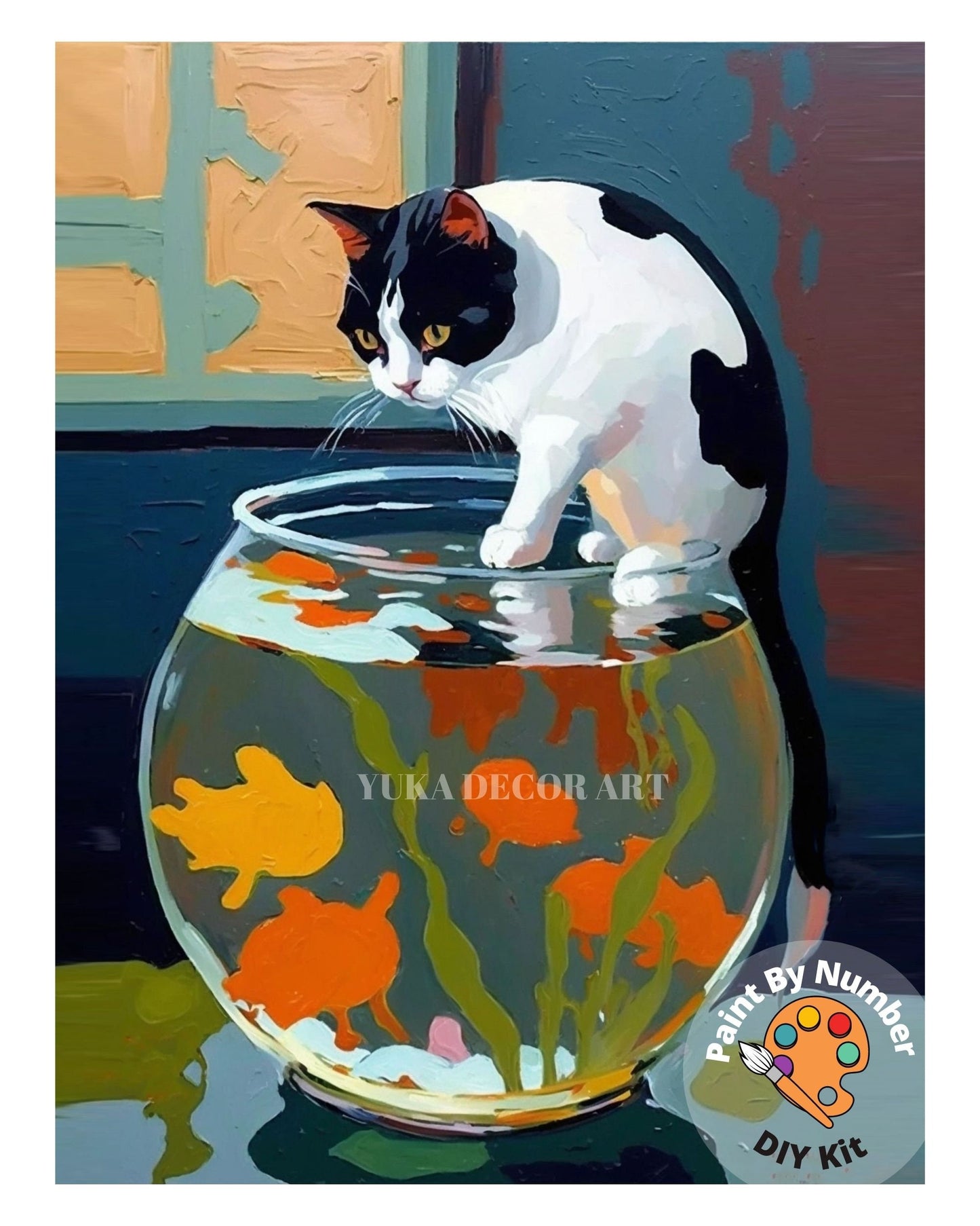 PAINT by NUMBER Kit for Adults Matisse Inspired ,Cat With Red Fish,Easy Beginners Acrylic Paint DIY Kit ,Living Bedroom Wall Art Decor