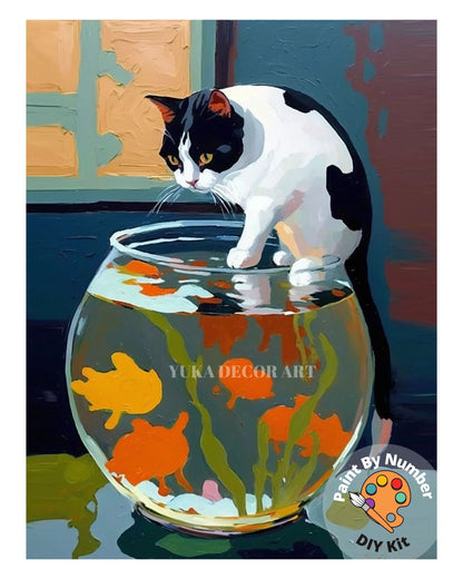 PAINT by NUMBER Kit for Adults Matisse Inspired ,Cat With Red Fish,Easy Beginners Acrylic Paint DIY Kit ,Living Bedroom Wall Art Decor