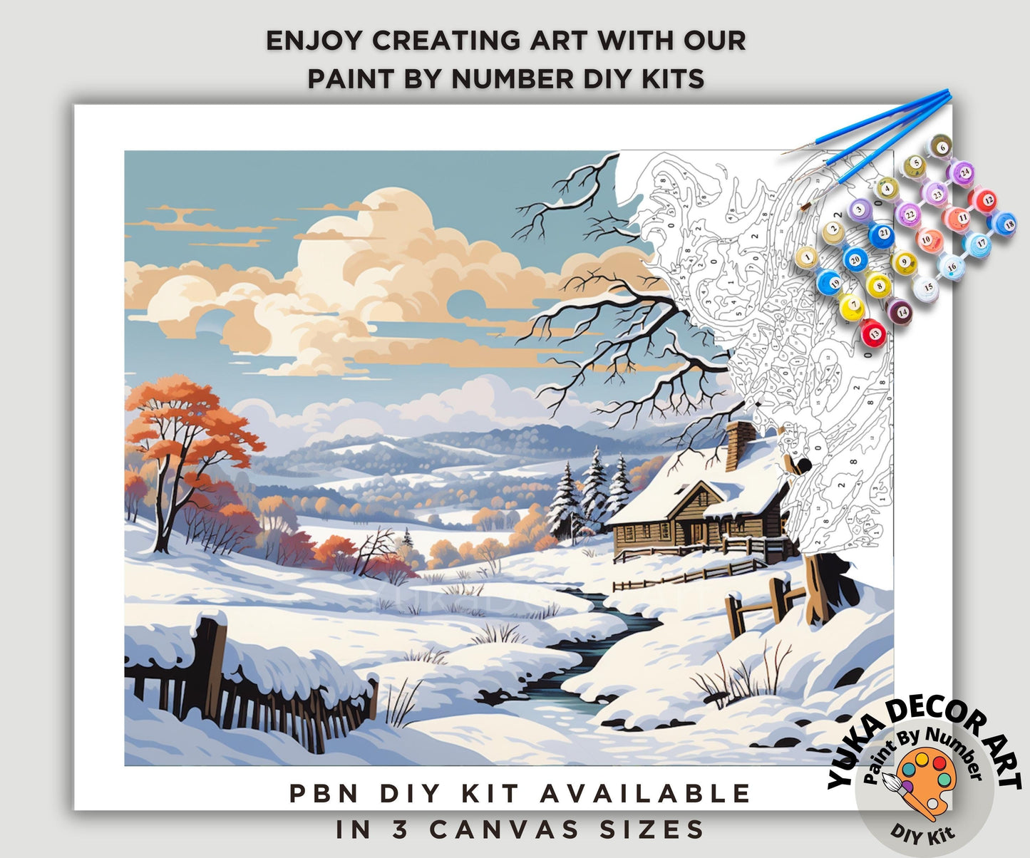 Vintage Style PAINT by NUMBERS Kit Adult Snow Winter Landscape Valley  Art Easy Beginner Oil Painting DIY Kit Mom Dad Birthday Holiday Gift