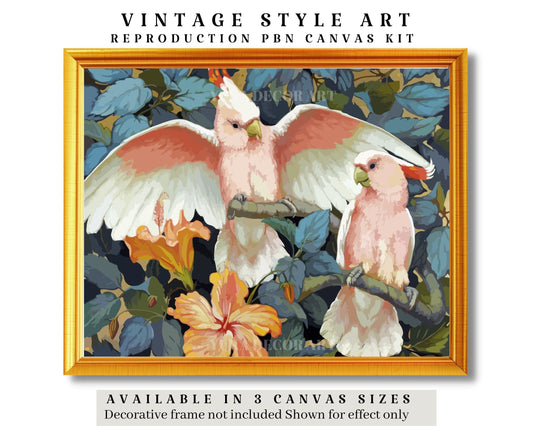 Pink White Cockatoo Birds PAINT by NUMBER Premium DIY Paint Kit Adult , Vintage Style Easy Beginner Painting Gift,Wall Decor Gift