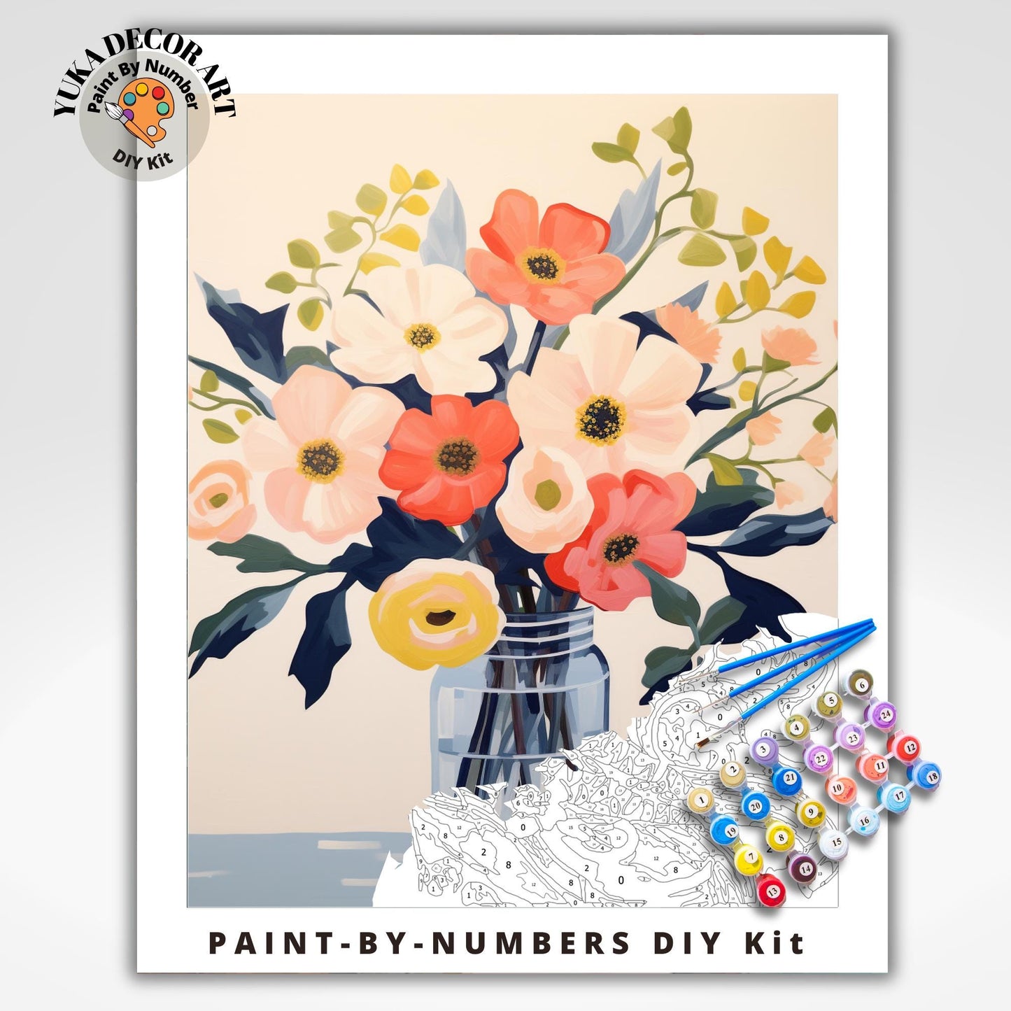 Country Chic Flower PAINT by NUMBER Kit Adult Painting Still Life Floral DIY by Numbers Art Easy Beginners ,Birthday Gift For Mom Girlfriend