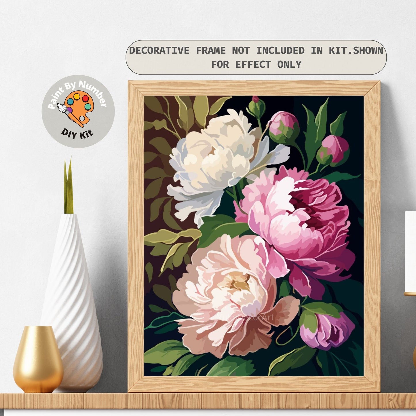 Paint by Numbers Adult Pink Peonies Flower Painting Easy Beginner Paint Kit Anniversary Gift For Mom Personalised Floral Art Home Decor