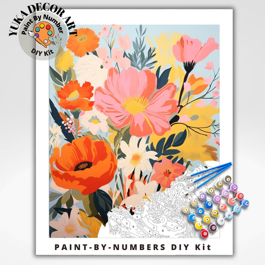 WildFlowers PAINT by NUMBER Kit for Adults Mountain Landscape Painting Easy Beginners Paint DIY Kit Wall Art Anniversary Gift Mom Girlfriend