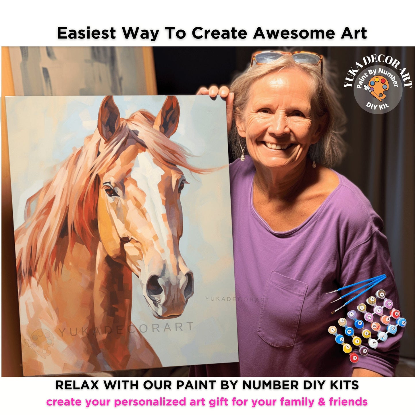 Stallion Horse PAINT by NUMBER Kit Adult Ranch Farmhouse Country Decor Horse Portrait Beginner Acrylic Painting DIY Kit Grandpa Dad Gift