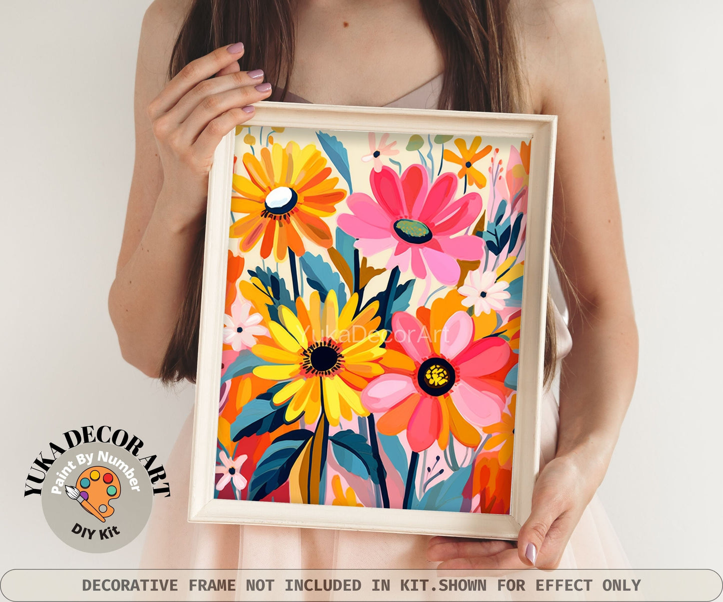 Daisies PAINT by NUMBER Kit for Adults Spring Flowers Paint Kit Easy Beginners Acrylic Paint DIY Kit Wall Gift For Mom Aunt