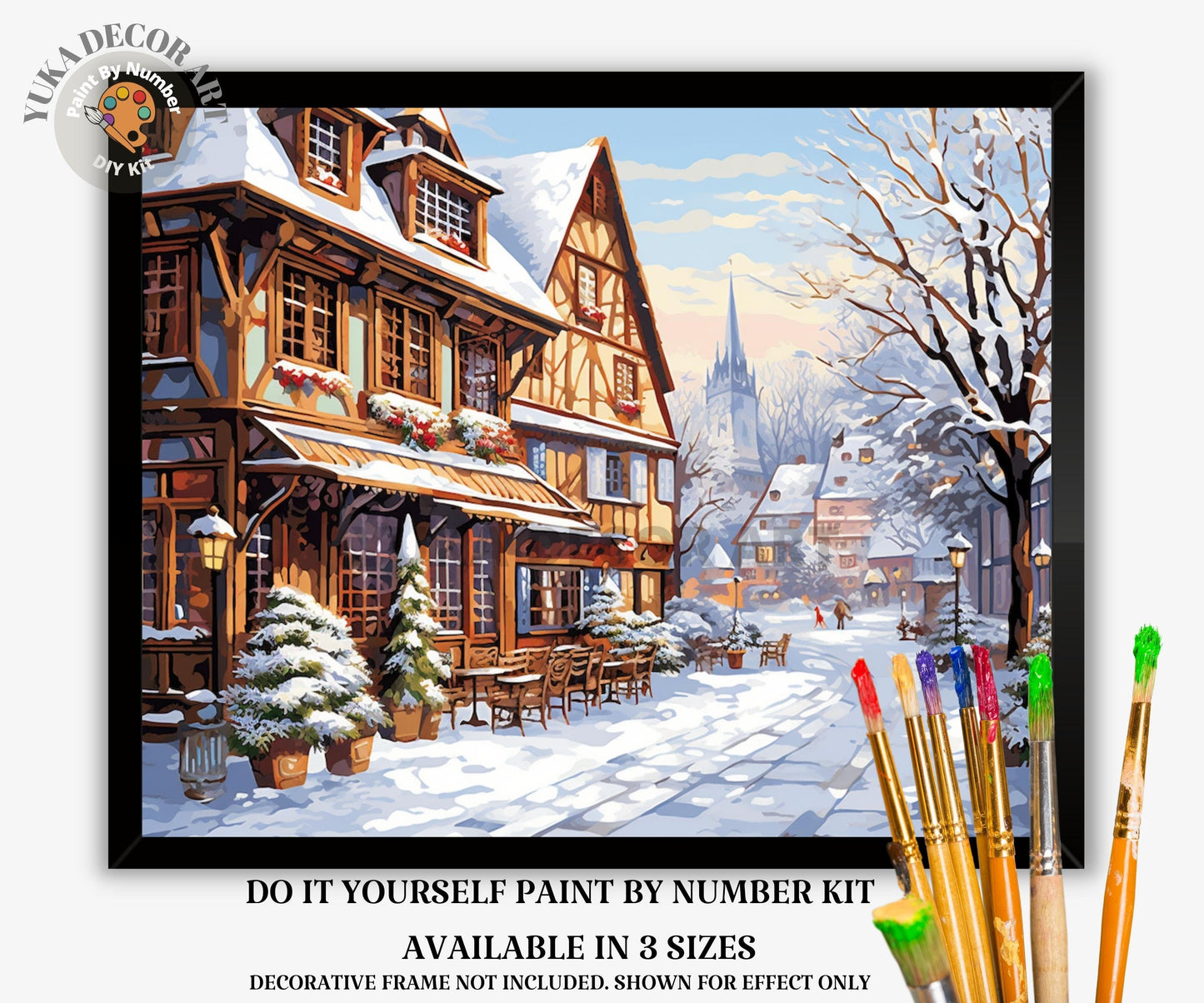 Winter Village PAINT by NUMBERS DIY Kit Adult Scenic Wood Cottage Vintage Art Acrylic Painting Easy Beginner Craft Kit Mom Dad Birthday Gift