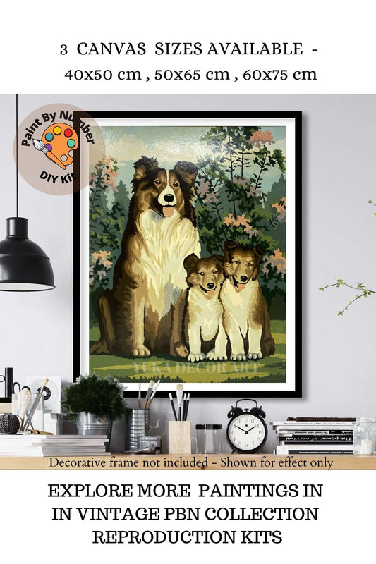 Dogs Vintage PAINT by NUMBER Kit for Adults ,Dog And Puppies Art ,Easy DIY Beginners Paint Kit ,Gallery Wall Art Decor Gift