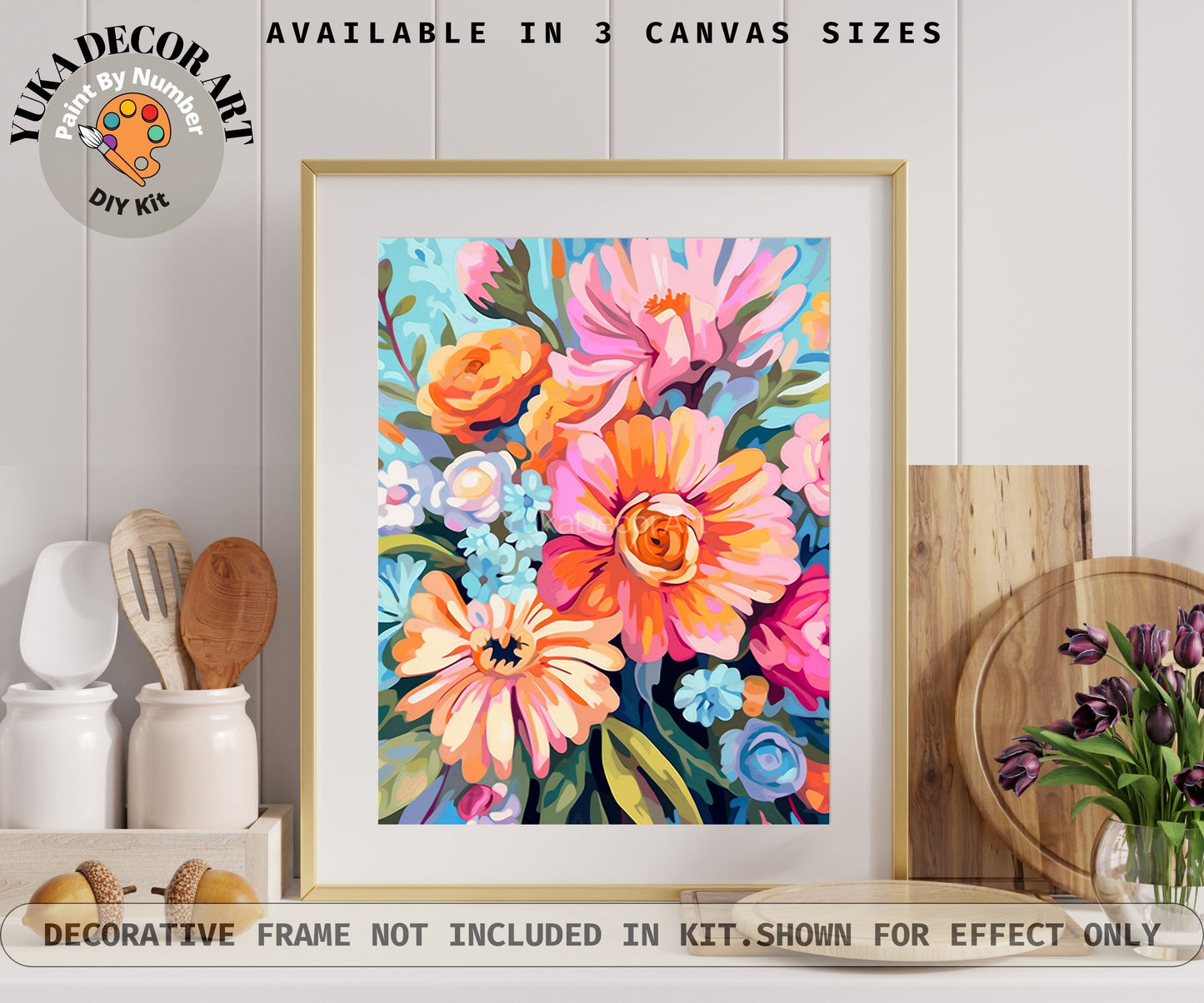 Colourful Floral PAINT by NUMBER Kit for Adults Garden Flowers DIY Painting Easy Beginners Kit Wall Art Gift For Mom Girlfriend Wife Grandma