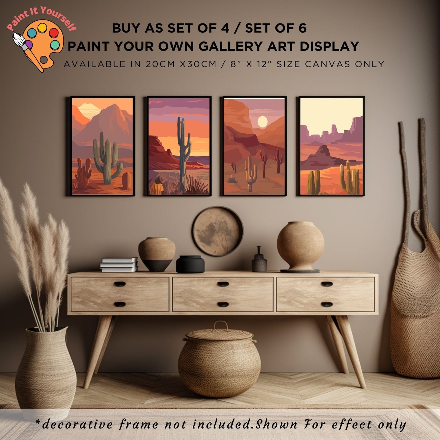 Boho Landscape PAINT by NUMBER Kit Adult,Bundle Set of 2/ 3/ 4 / 6 kits , Arizona Texas Rustic Desert Art Beginner Acrylic Painting DIY Kit