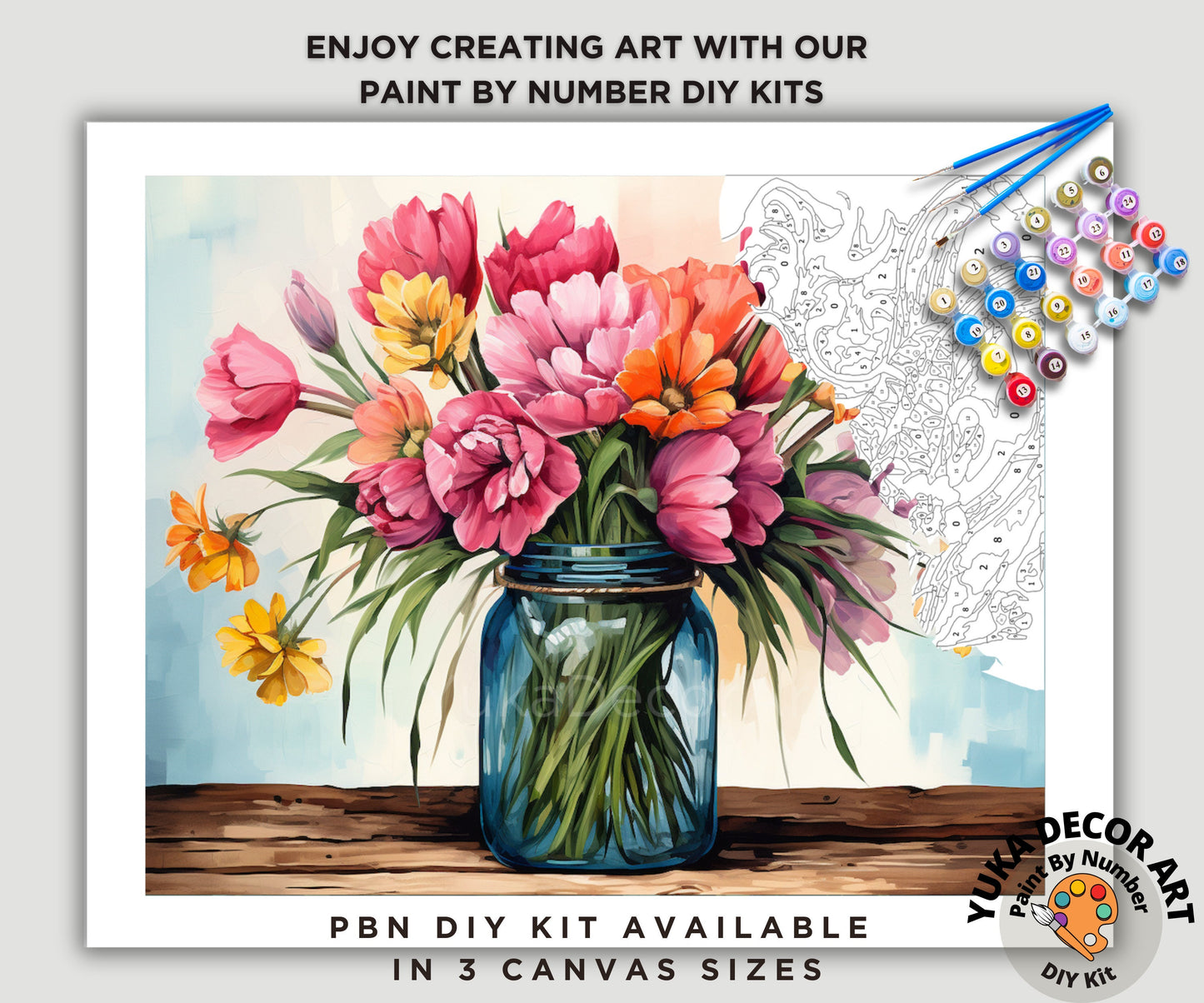 Rustic Floral PAINT by NUMBERS Kit  Diy Adults Spring Flowers Bouquet DIY Painting Easy Beginners Canvas Wall Art Christmas Gift Girlfriend