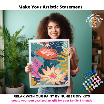 Whimsical Flowers PAINT by NUMBER Kit For Adults Modern Floral Art Easy Beginner Acrylic Paint DIY Kit Wall Art Bday Gift for Mom Girlfriend