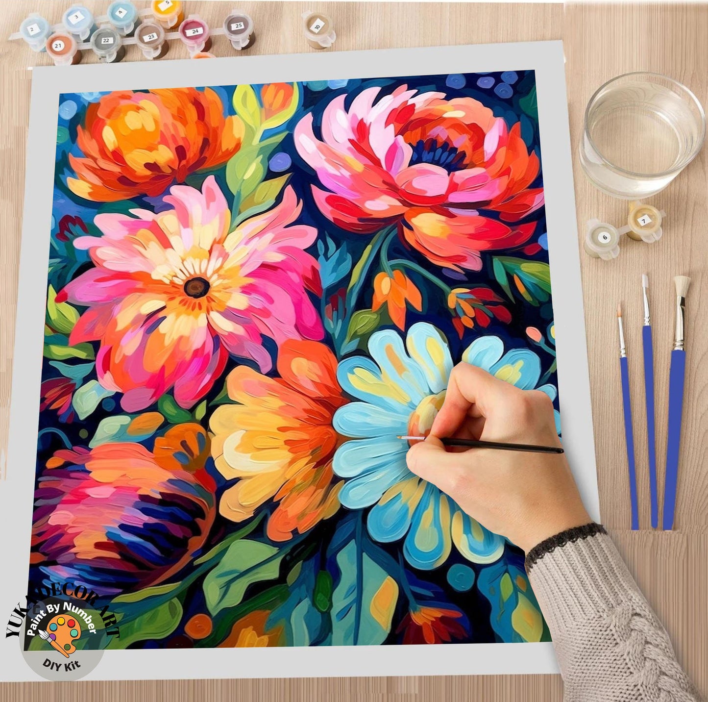 Garden Flowers PAINT by NUMBER Kit for Adults Spring Floral Painting Easy Beginners Acrylic Paint Kit Wall Decor Mom Gift | Code: FL2307116