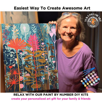 Abstract Floral Adult PAINT by NUMBERS Kit Vibrant Eclectic Art Flowers Easy Beginner DIY Acrylic Painting Birthday Custom Gift For Mom Dad
