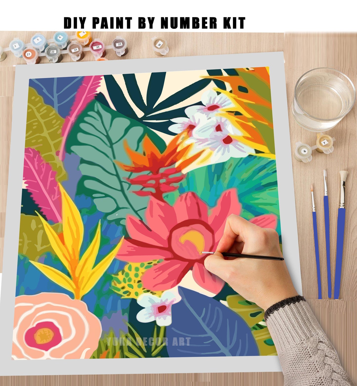 Flowers PAINT by NUMBER Kit for Adults Garden Botanical Abstract Minimalist Modern Art Easy Beginners Acrylic Paint DIY Kit Wall Art Gift