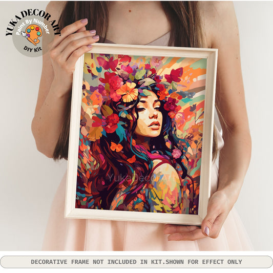 Boho Girl Floral PAINT by NUMBERS DIY Kit For Adults Colorful Vibrant Easy Beginners Painting Kit Home Decor Wall Art Gift