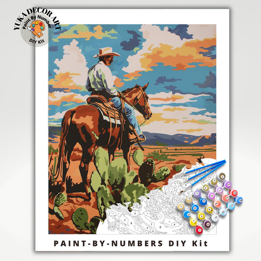 Cowboy PAINT by NUMBER Kit Adult Painting DIY by Numbers Easy Beginners Southwest Desert Landscape Painting Saguaro Cactus Wall Art Gift