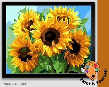 SunFlowers PAINT by NUMBER Kit for Adults ,Garden Flowers,Easy DIY Beginners Acrylic Painting Canvas ,Hobby Activity Kit