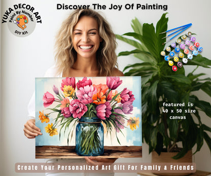 Rustic Floral PAINT by NUMBERS Kit  Diy Adults Spring Flowers Bouquet DIY Painting Easy Beginners Canvas Wall Art Christmas Gift Girlfriend