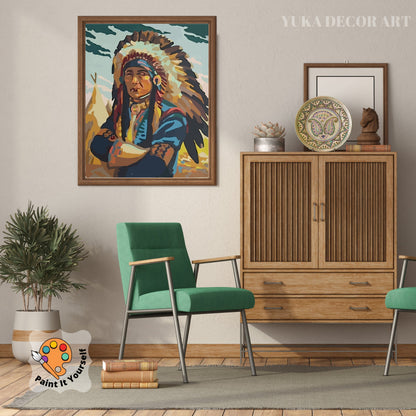 Vintage PAINT by NUMBER DIY Kit for Adult , Native American Vintage Style Art , Easy Acrylic Paint Kit,Vintage Wall Art Gift