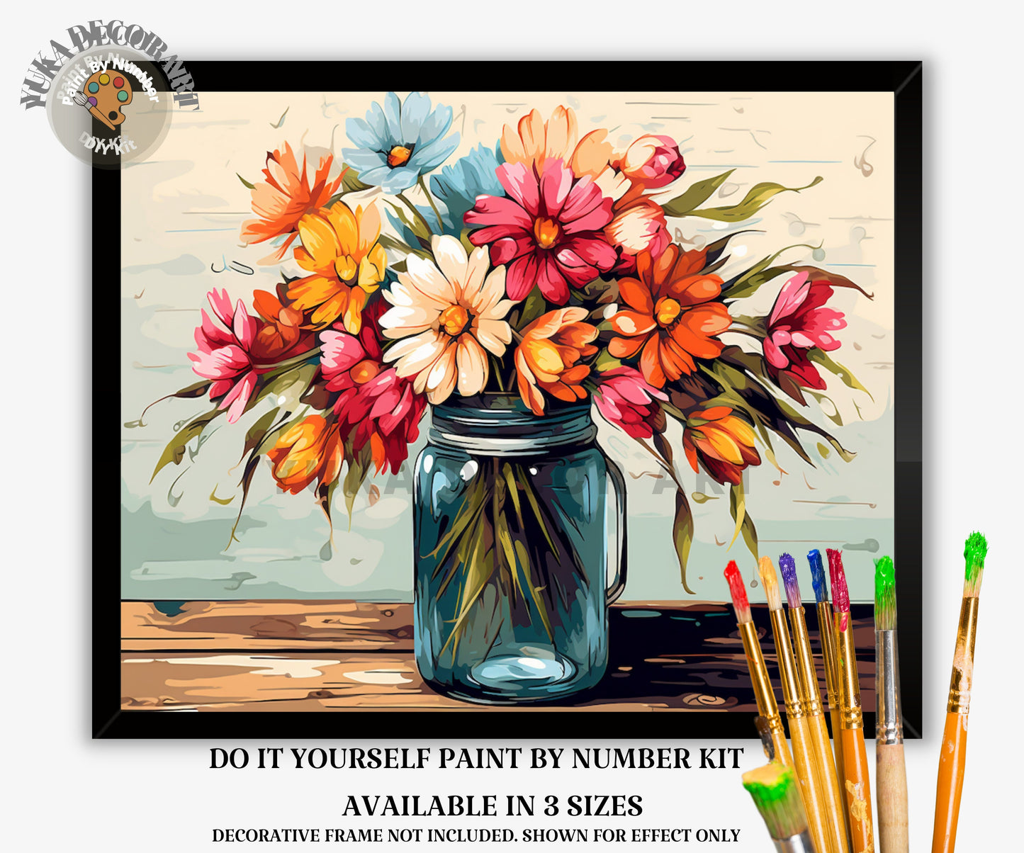 Flowers PAINT by NUMBERS Kit Adults Mason Jar Bouquet Still Life DIY Painting Beginners Canvas Kit Wall Art Birthday Gift Wife Girlfriend