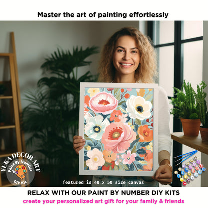 PAINT by NUMBER Kit Adult Garden Spring Flowers StillLife Colourful Wall Art Easy Beginner Acrylic Paint DIY Kit Teen Gift