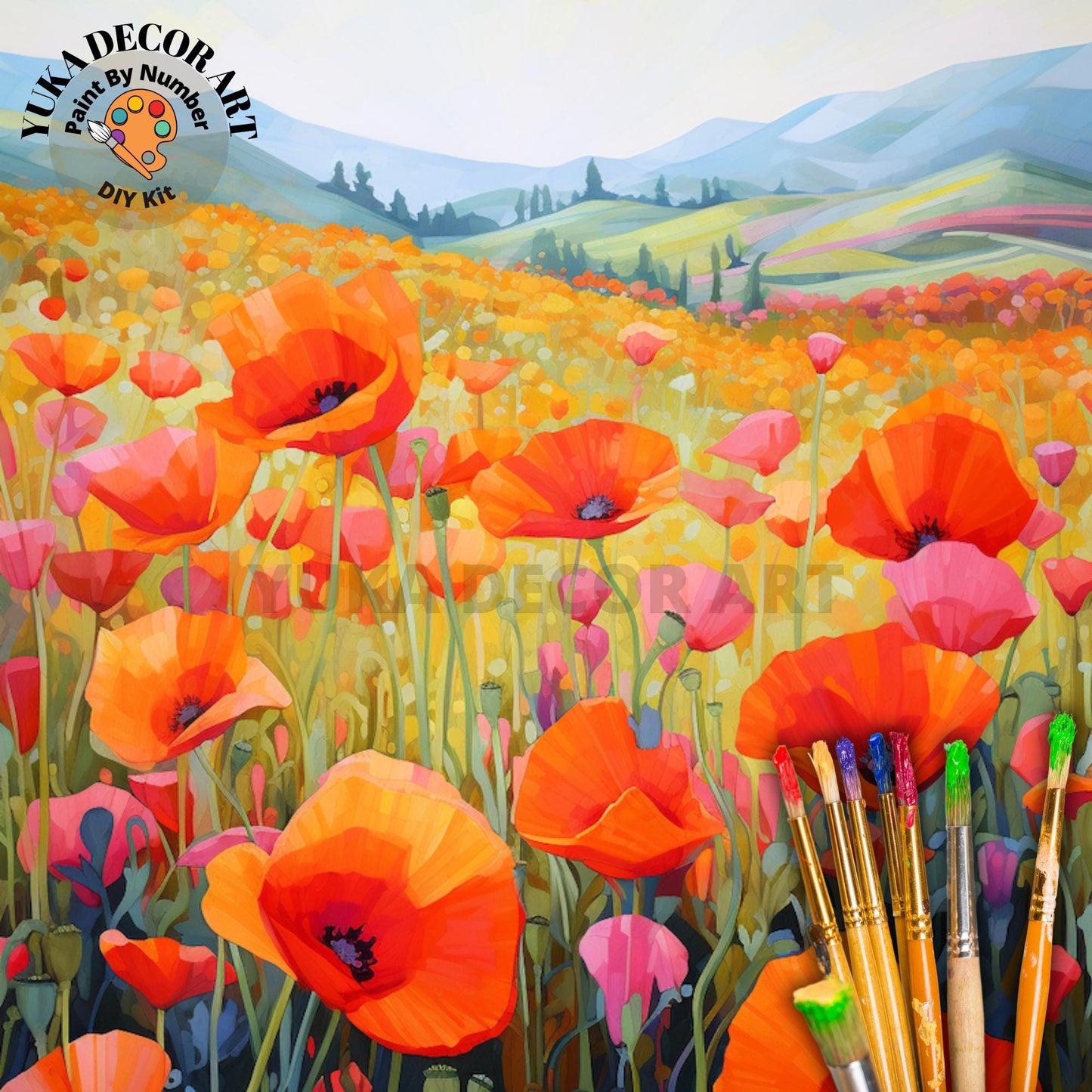 Red Poppies Floral PAINT by NUMBER Kit for Adults  Mountain Flowers Painting Easy Beginners Acrylic Paint DIY Kit Wall Art Decor Gift Mom