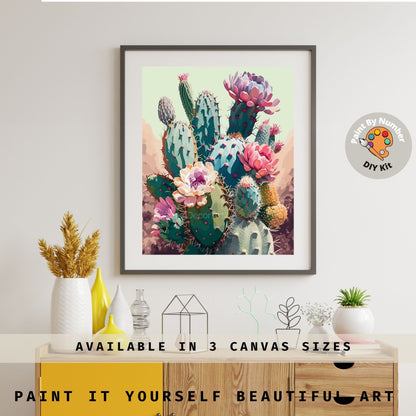 Desert PAINT by NUMBER Kit for Adults Cactus Flowers Botanical Art Easy Beginners Acrylic Paint DIY Kit Art Southwestern Decor Gift for Mom