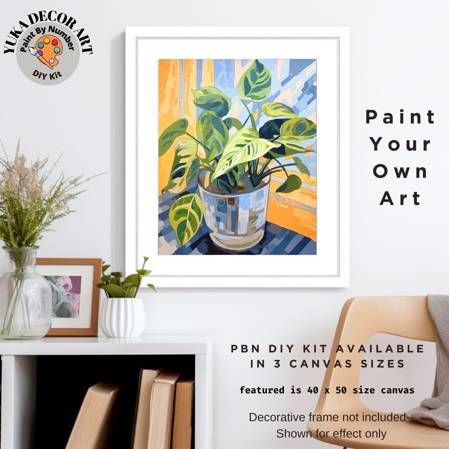 Indoor Plant PAINT by NUMBERS Kit for Adults Minimalistic Chic DIY Painting Easy Beginners Hobby Painting Kit Wall Art Gift Mum Plant Lover