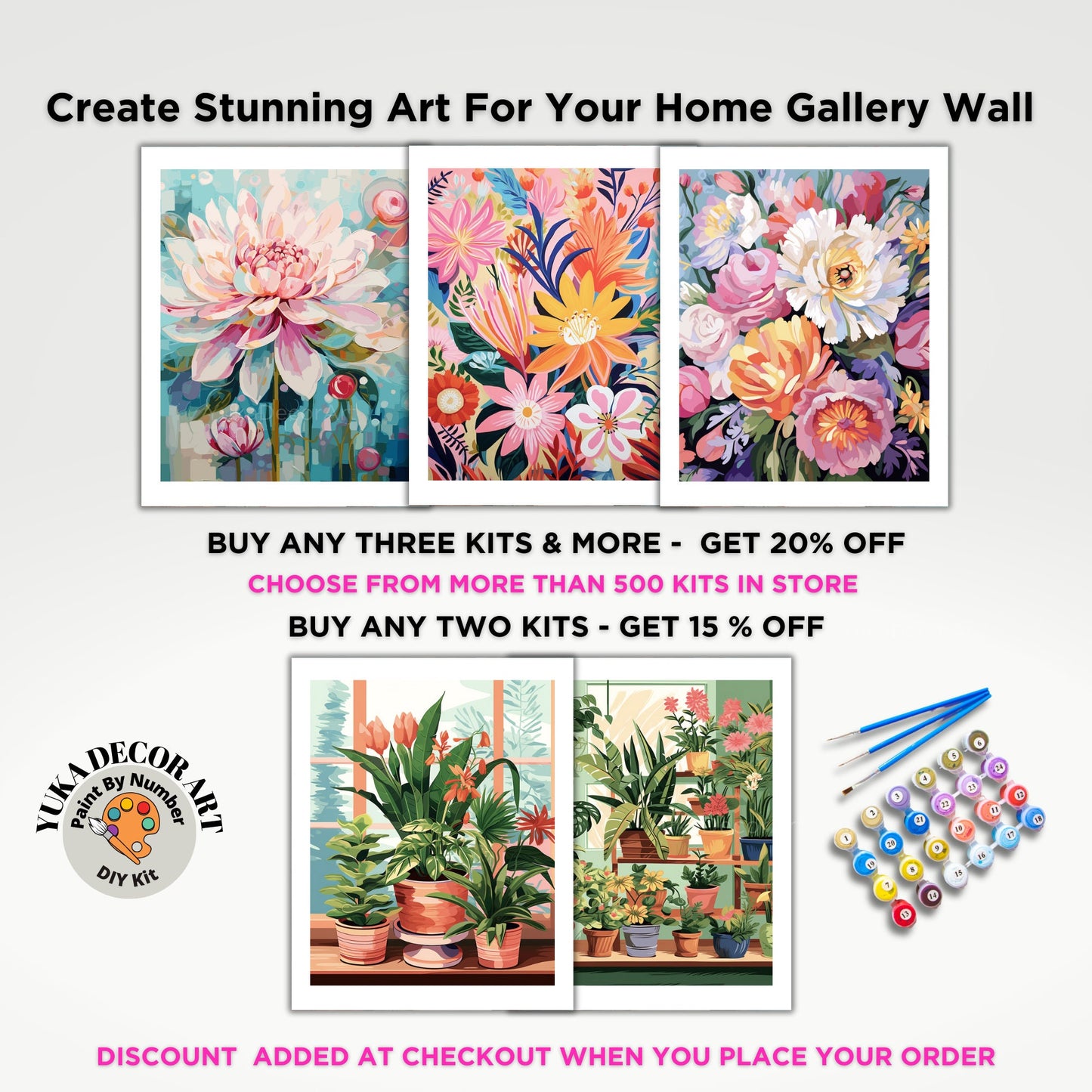 PAINT by NUMBERS Diy Kit Adult Garden Pink Flower Watercolor Wall Art Easy Beginner Acrylic Painting Kit Grandma Mom Gift | Code: FL2309131
