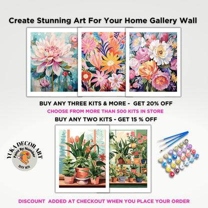 PAINT by NUMBERS Diy Kit Adult Garden Pink Flower Watercolor Wall Art Easy Beginner Acrylic Painting Kit Grandma Mom Gift | Code: FL2309131