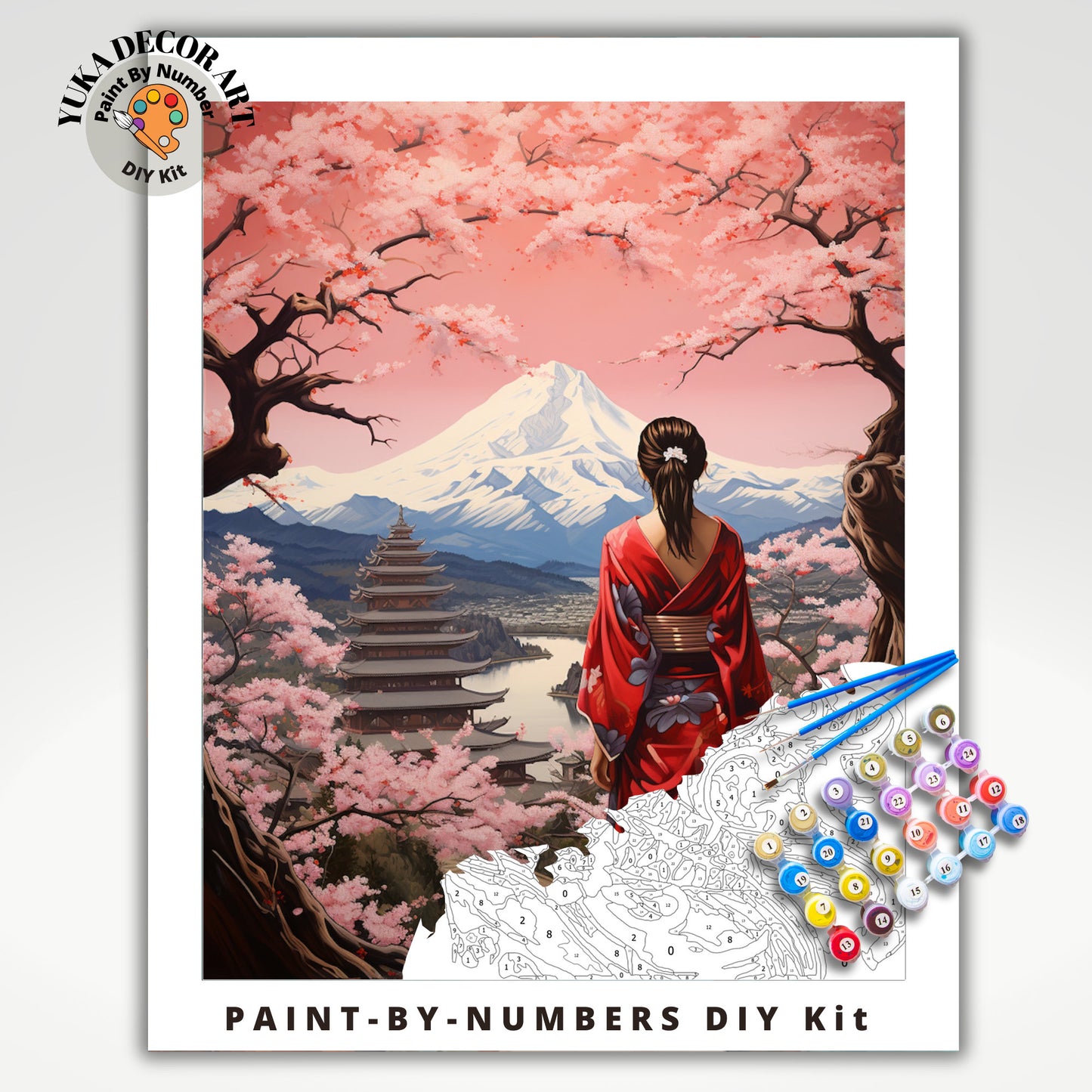 Japan PAINT by NUMBER Kit for Adults  Beginner DIY Art Kit Pink Cherry Blossoms Mount Fuji Acrylic Painting Wall Art Decor Gift For Mom Aunt