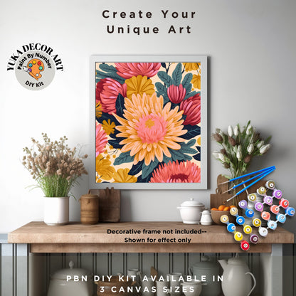 PAINT by NUMBER Kit Adult Dahlia Flowers Vintage Whimsical Pastel Wall Art Easy Beginner Acrylic Paint DIY Kit Mom Dad Gift