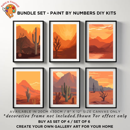 Boho Cactus PAINT by NUMBER Kit Adult, Bundle Set of 2 / 3 / 4 / 6 kits , Rustic Desert Midwest Art  Easy Beginner Acrylic Painting DIY Kit