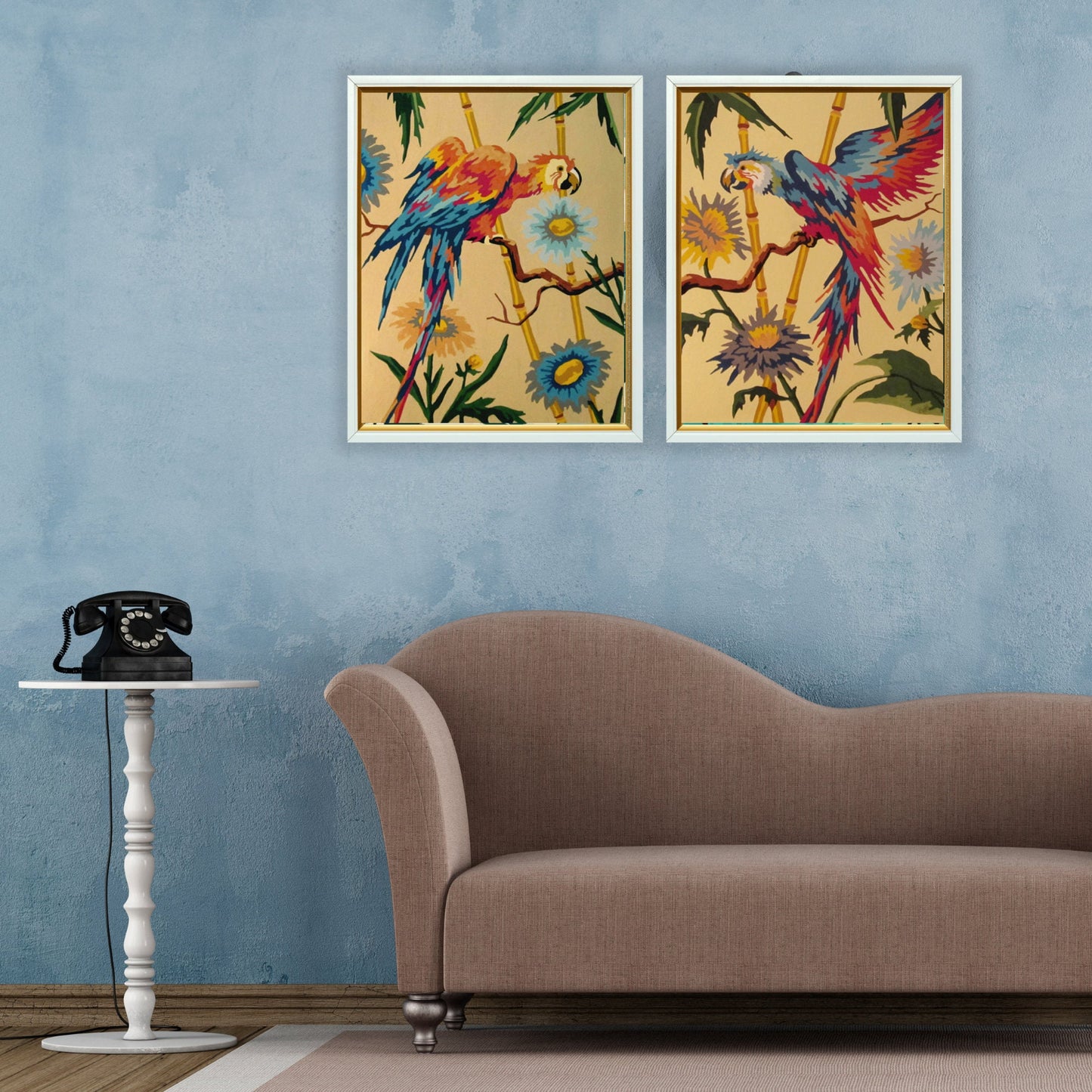 1960's Style Red Parrots Vintage PAINT by NUMBER Kit Adult , DIY Paint Kit  Set of 2 Birds  , Easy Beginner Acrylic Painting,Vintage Art