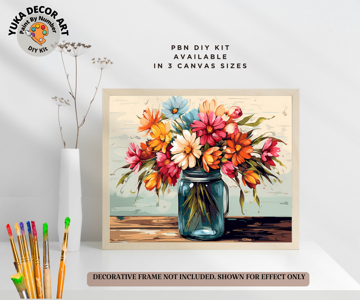 Flowers PAINT by NUMBERS Kit Adults Mason Jar Bouquet Still Life DIY Painting Beginners Canvas Kit Wall Art Birthday Gift Wife Girlfriend