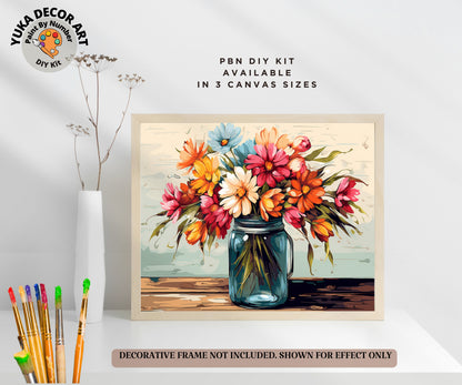 Flowers PAINT by NUMBERS Kit Adults Mason Jar Bouquet Still Life DIY Painting Beginners Canvas Kit Wall Art Birthday Gift Wife Girlfriend