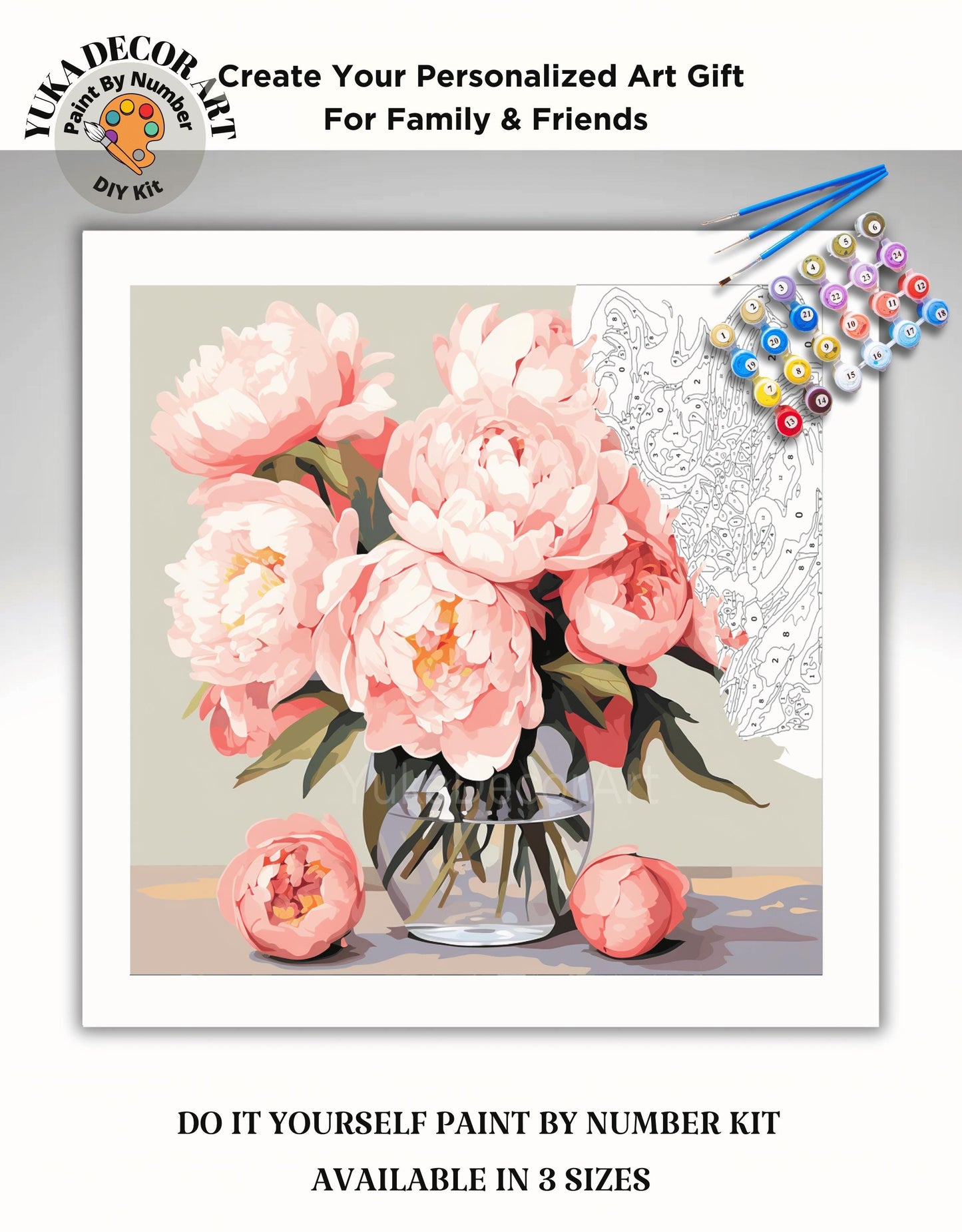 Peony Flowers Vase PAINT by NUMBER Kit Adults Still Life Vintage Style DIY Painting Easy Beginners Wall Art Housewarming Gift Mom Sister