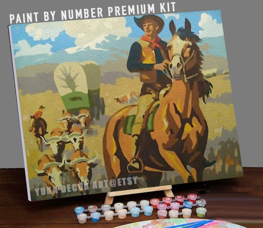 Vintage PAINT by NUMBER Kit Adult, Cowboy Desert Art , Easy Beginner Acrylic Painting DIY Kit,Vintage  Decor Gift