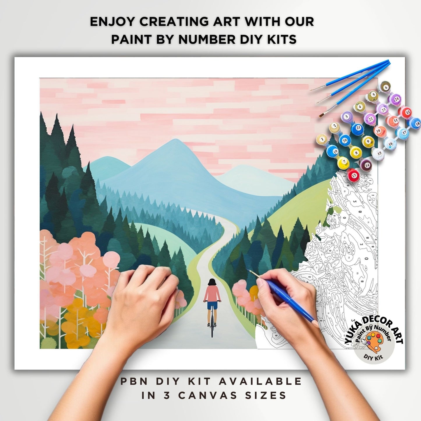 PAINT by NUMBERS Adult Kit Cyclist In Mountain Valley Pastel Landscape Minimalist DIY Art Easy Beginner Painting Birthday Gift Mom Sister