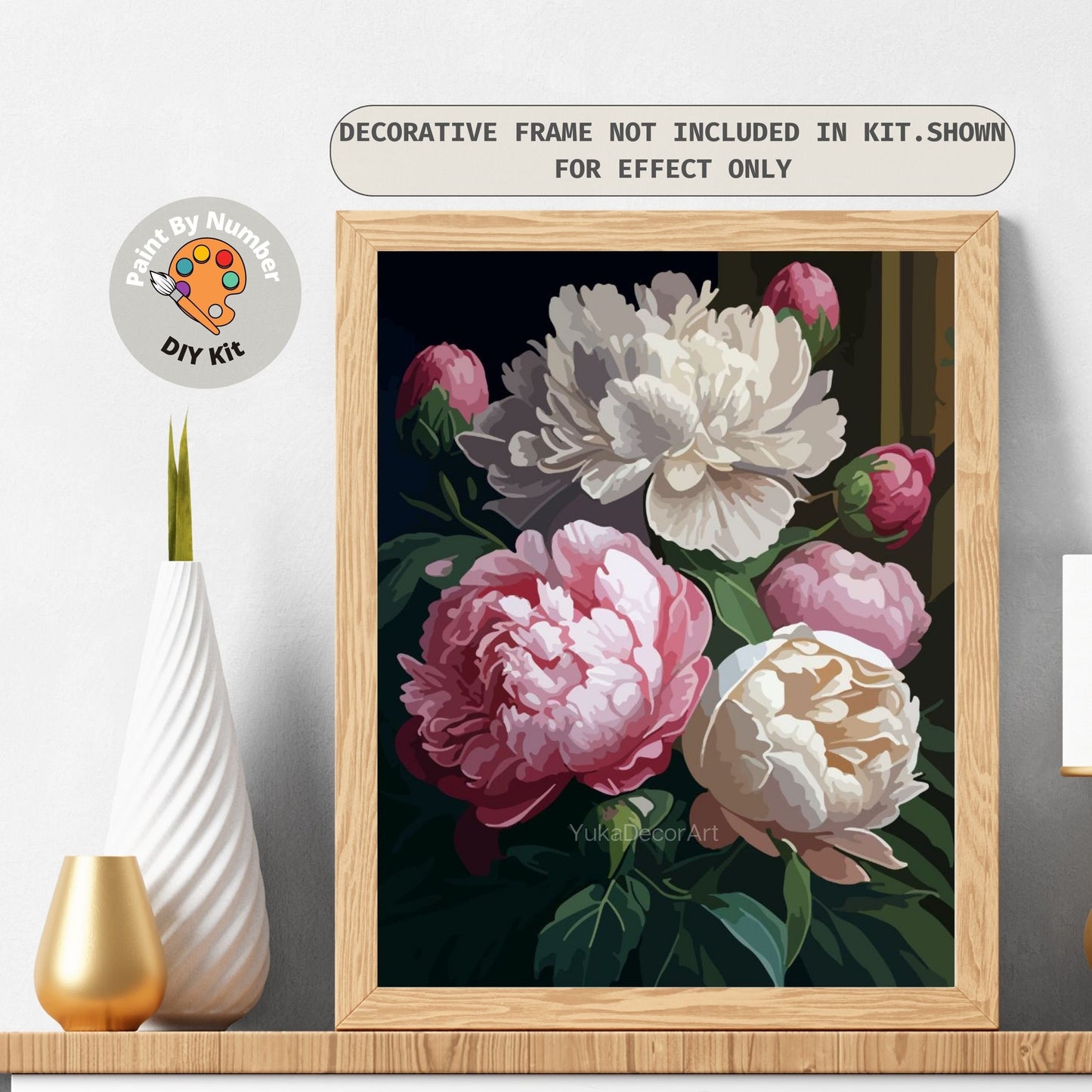 Paint by Numbers Kit Adult Pink Peonies Flowers Easy Beginner Painting Kit Anniversary Mother's Day Personalised Gift For Mom Grandma Aunt