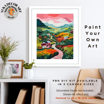 PAINT by NUMBERS Kit Adult Mountain Flowers Pastel Colors Landscape Modern Minimalist Naive Art DIY Painting Beginners Oil Paint Canvas Kit