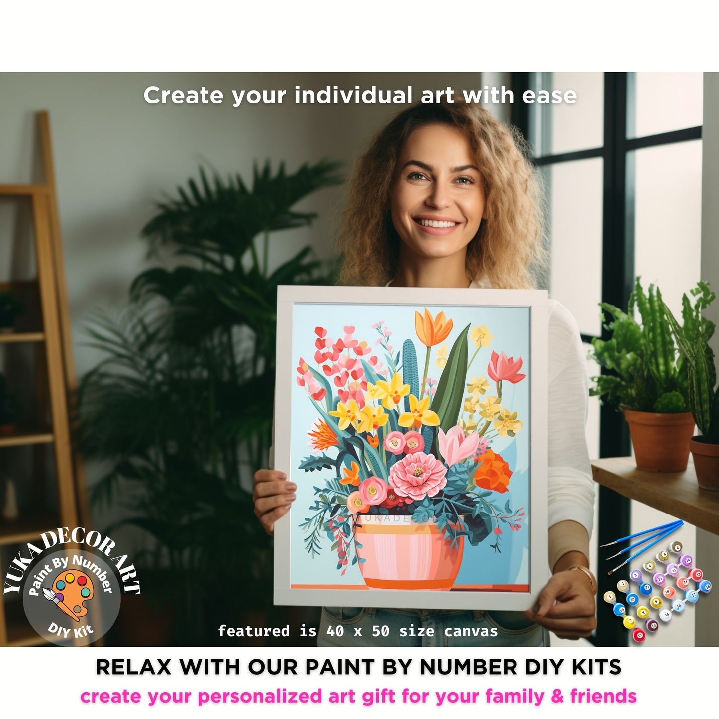PAINT by NUMBERS Kit for Adults Minimalist Flowers Vibrant Art Easy Beginners Colorful Paint DIY Kit Anniversary Mom Gift | Code: