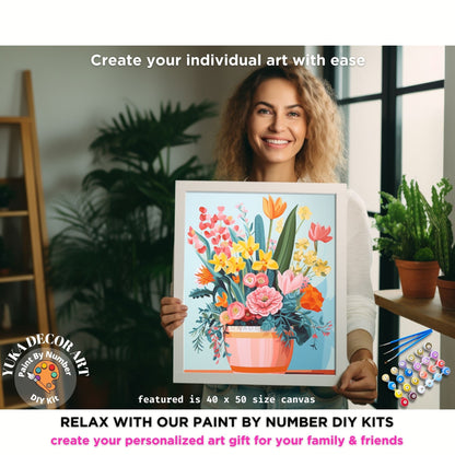 PAINT by NUMBERS Kit for Adults Minimalist Flowers Vibrant Art Easy Beginners Colorful Paint DIY Kit Anniversary Mom Gift | Code: