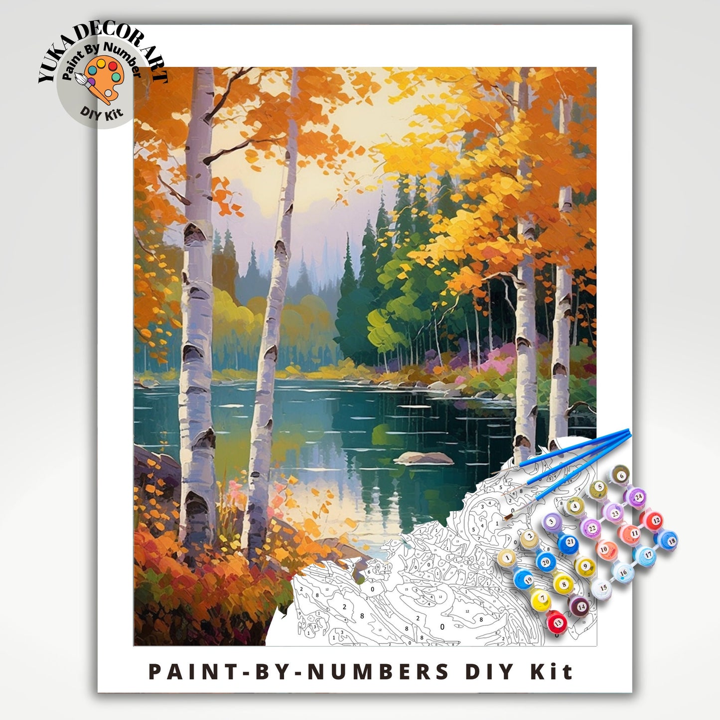 Autumn Forest View PAINT by NUMBER Kit Adult Nature Painting DIY by Numbers Easy Beginners Holiday Activity Birthday Gift For Mom Girlfriend