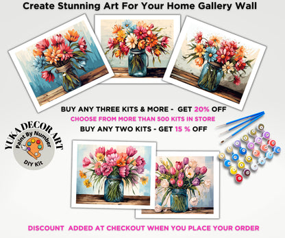 Rustic Floral PAINT by NUMBERS Kit  Diy Adults Spring Flowers Bouquet DIY Painting Easy Beginners Canvas Wall Art Christmas Gift Girlfriend